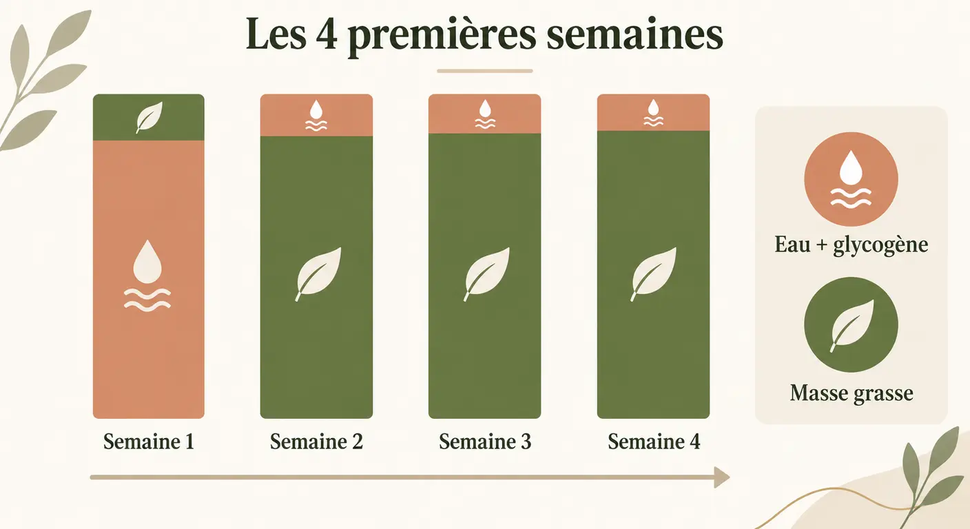 Part d'eau et part de masse grasse dans la perte des quatre premières semaines
