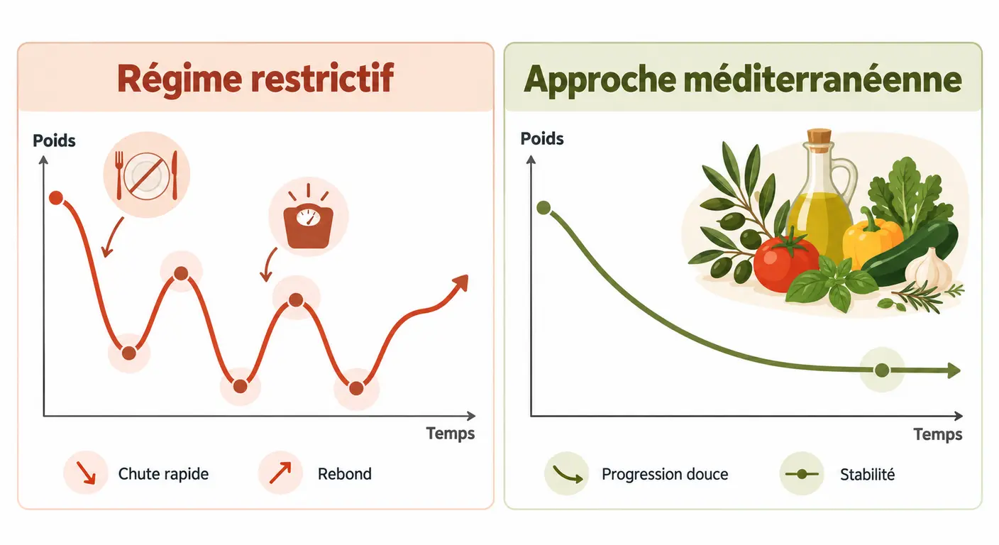 Comparaison entre une courbe de poids en effet yoyo et une perte progressive stabilisée
