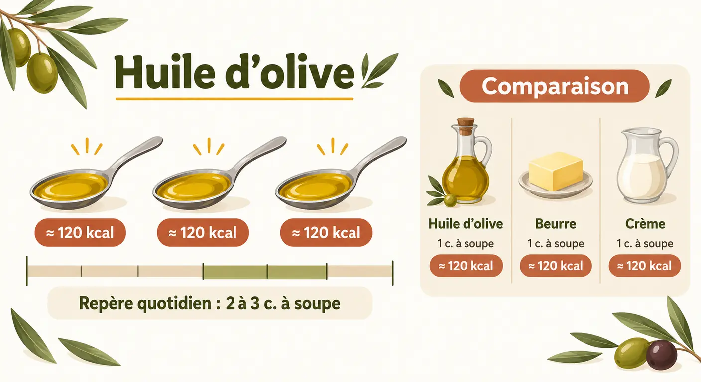 Repère de quantité quotidienne d'huile d'olive et comparaison avec d'autres matières grasses
