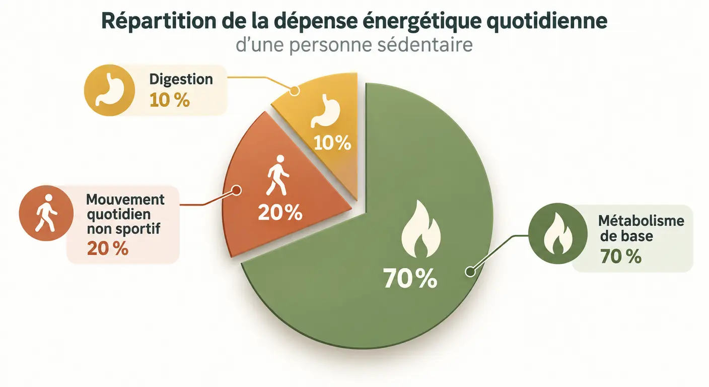 Répartition de la dépense énergétique quotidienne chez une personne sans activité sportive