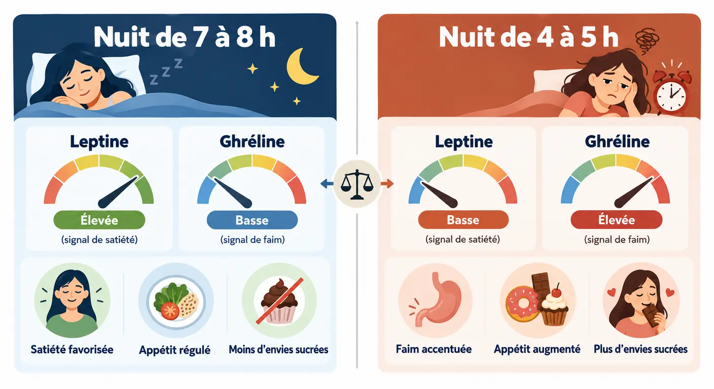 Effet d'une nuit courte sur la leptine, la ghréline et l'appétit du lendemain