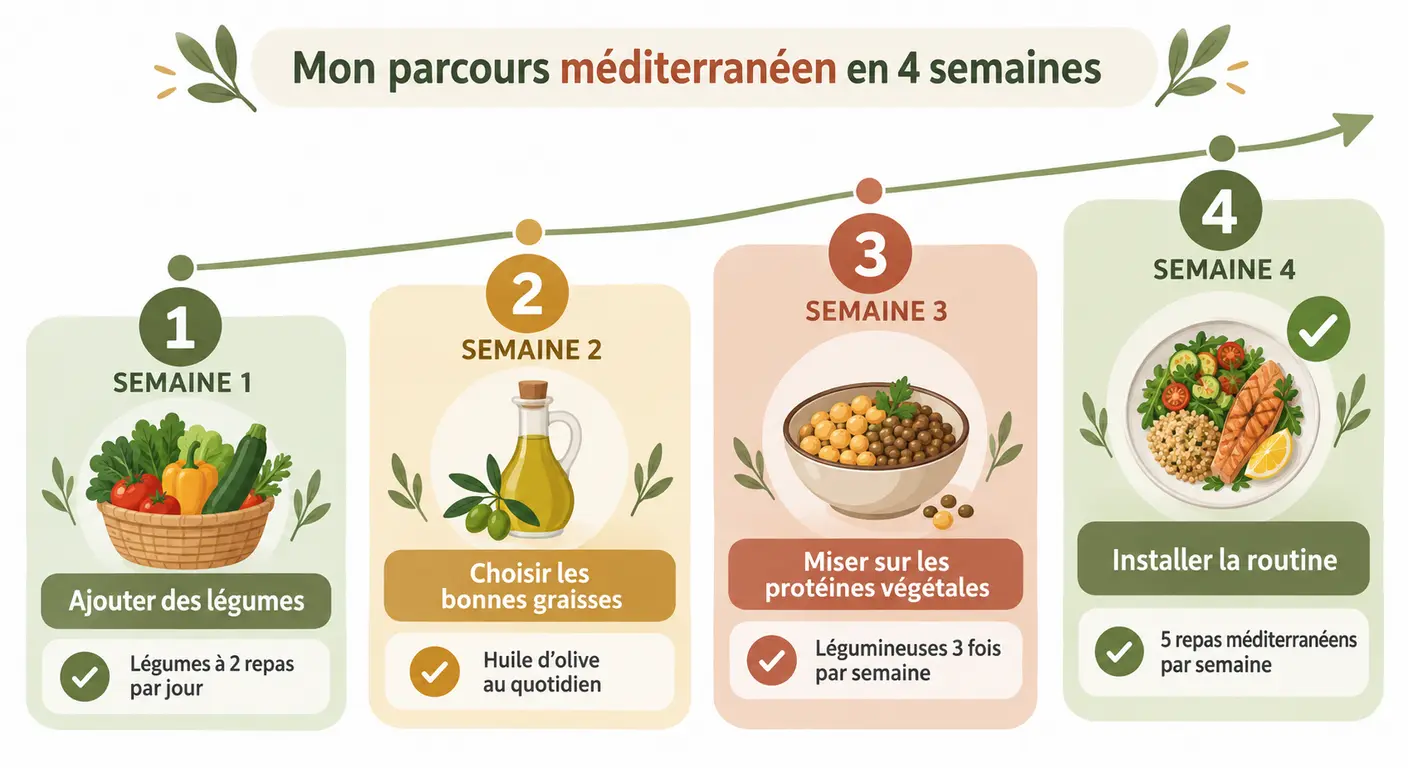 Frise du programme de perte de poids sans sport sur quatre semaines
