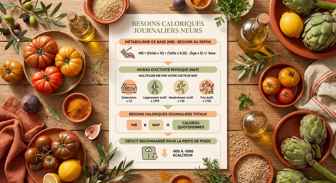 Schéma de calcul des besoins caloriques pour un programme minceur