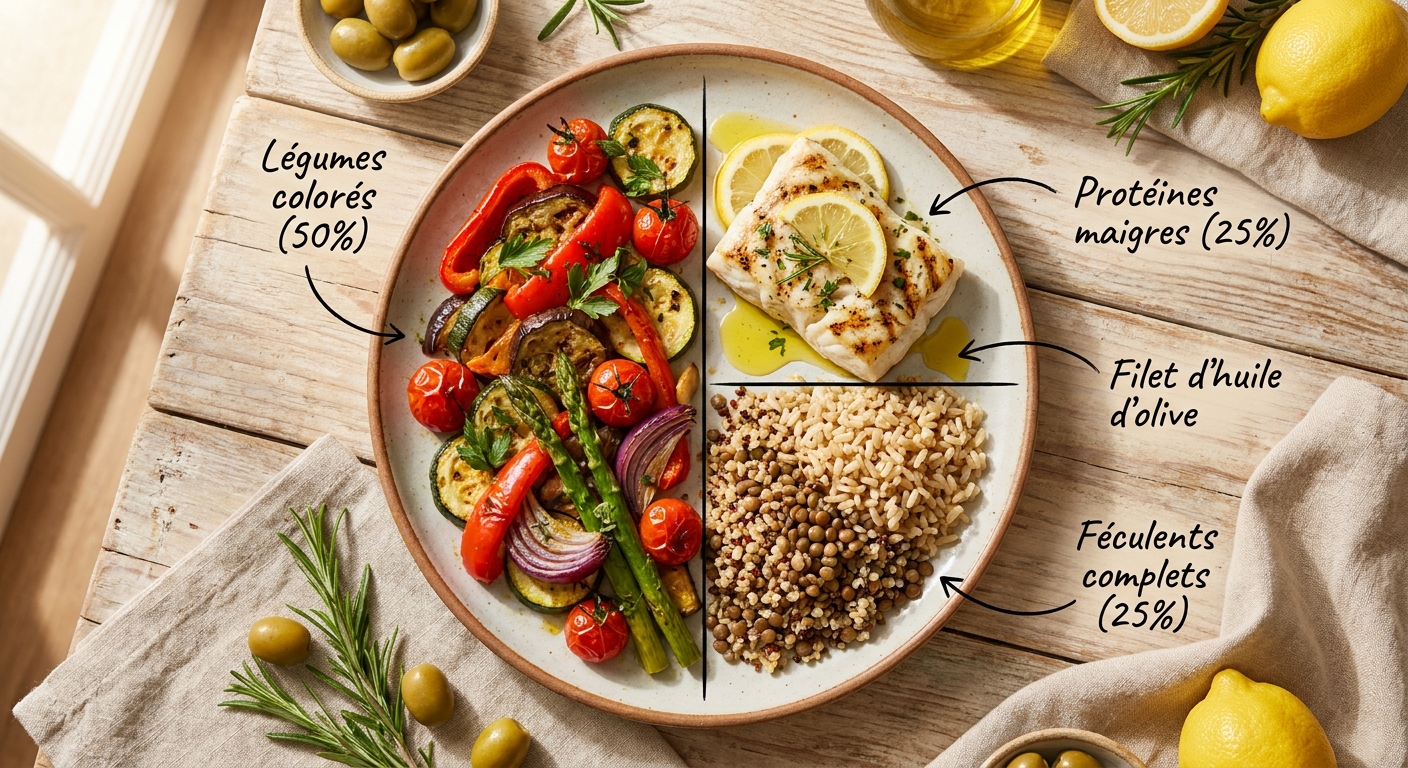 Assiette équilibrée type pour un programme alimentaire de perte de poids