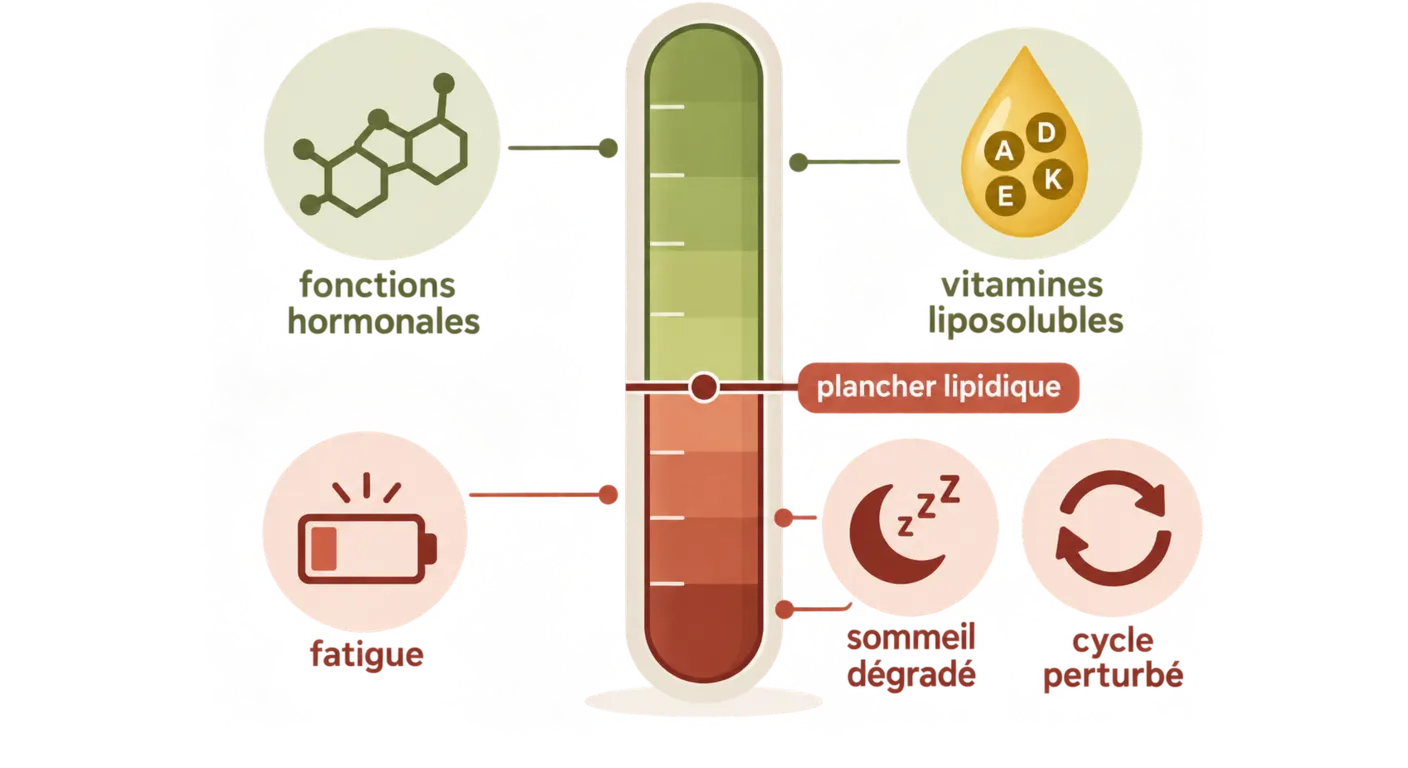 Schéma du plancher lipidique et des conséquences d'un apport en lipides insuffisant