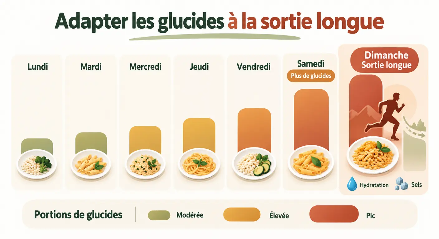 Semaine d'endurance avec les apports glucidiques organisés autour de la sortie longue