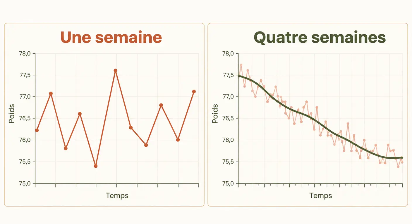 Comparaison d'une courbe de poids sur sept jours et sur quatre semaines