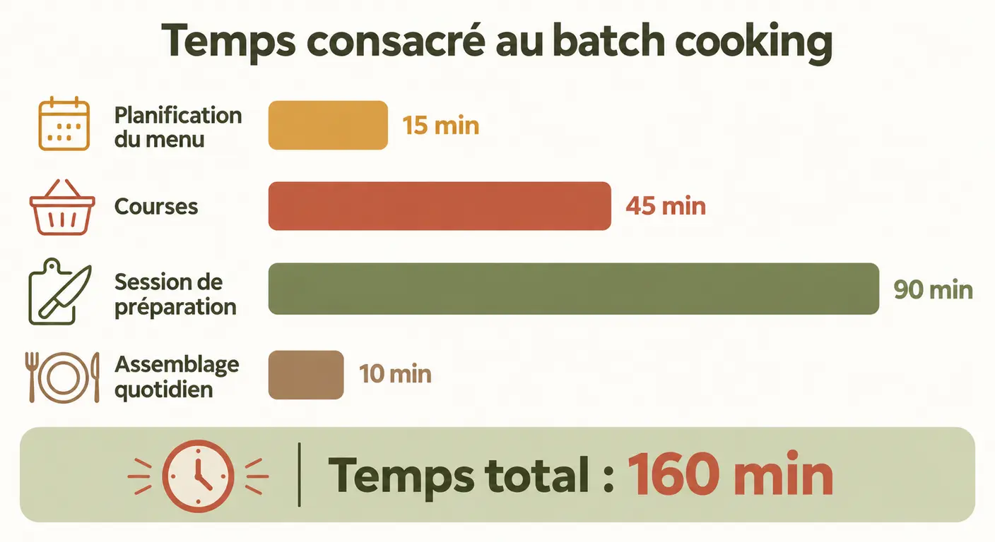 Répartition du budget temps hebdomadaire d'un programme repas sportif mensuel