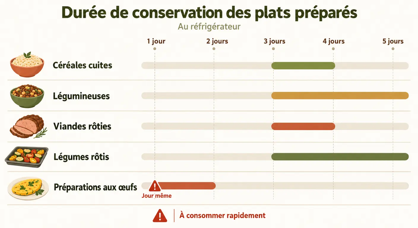 Durées de conservation indicatives des préparations alimentaires par famille