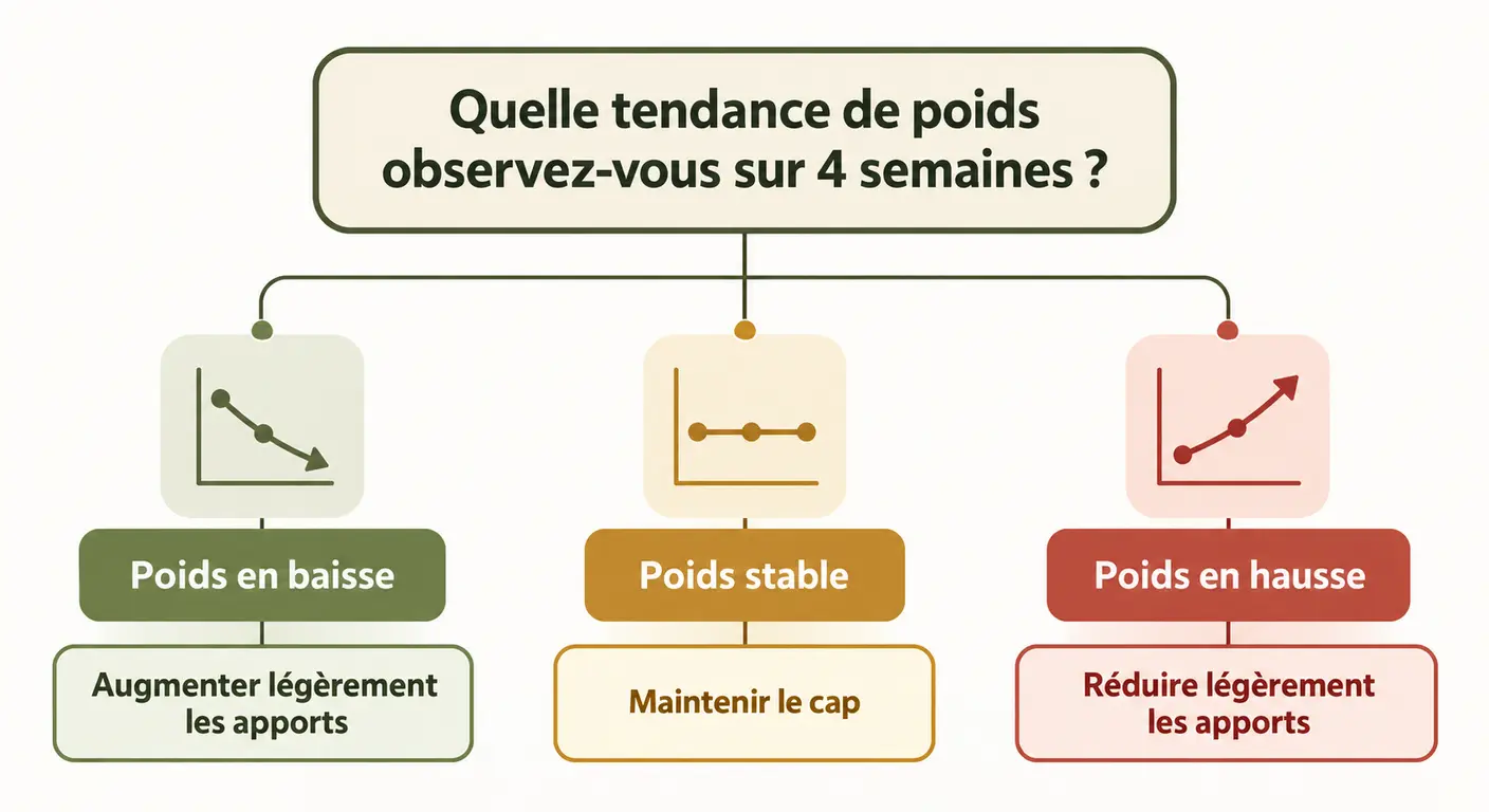 Arbre de décision indiquant comment ajuster son programme à la fin d'un cycle de quatre semaines