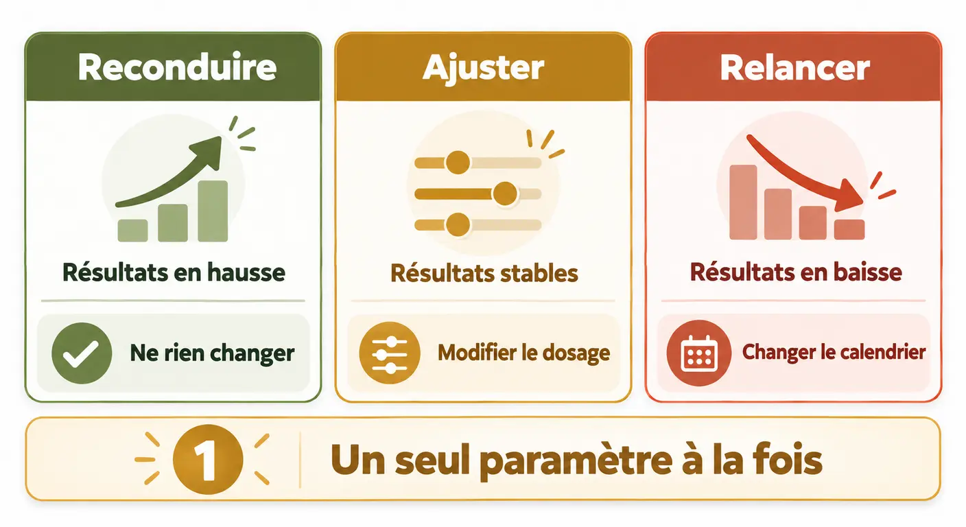 Les trois décisions possibles à la fin d'un cycle de quatre semaines