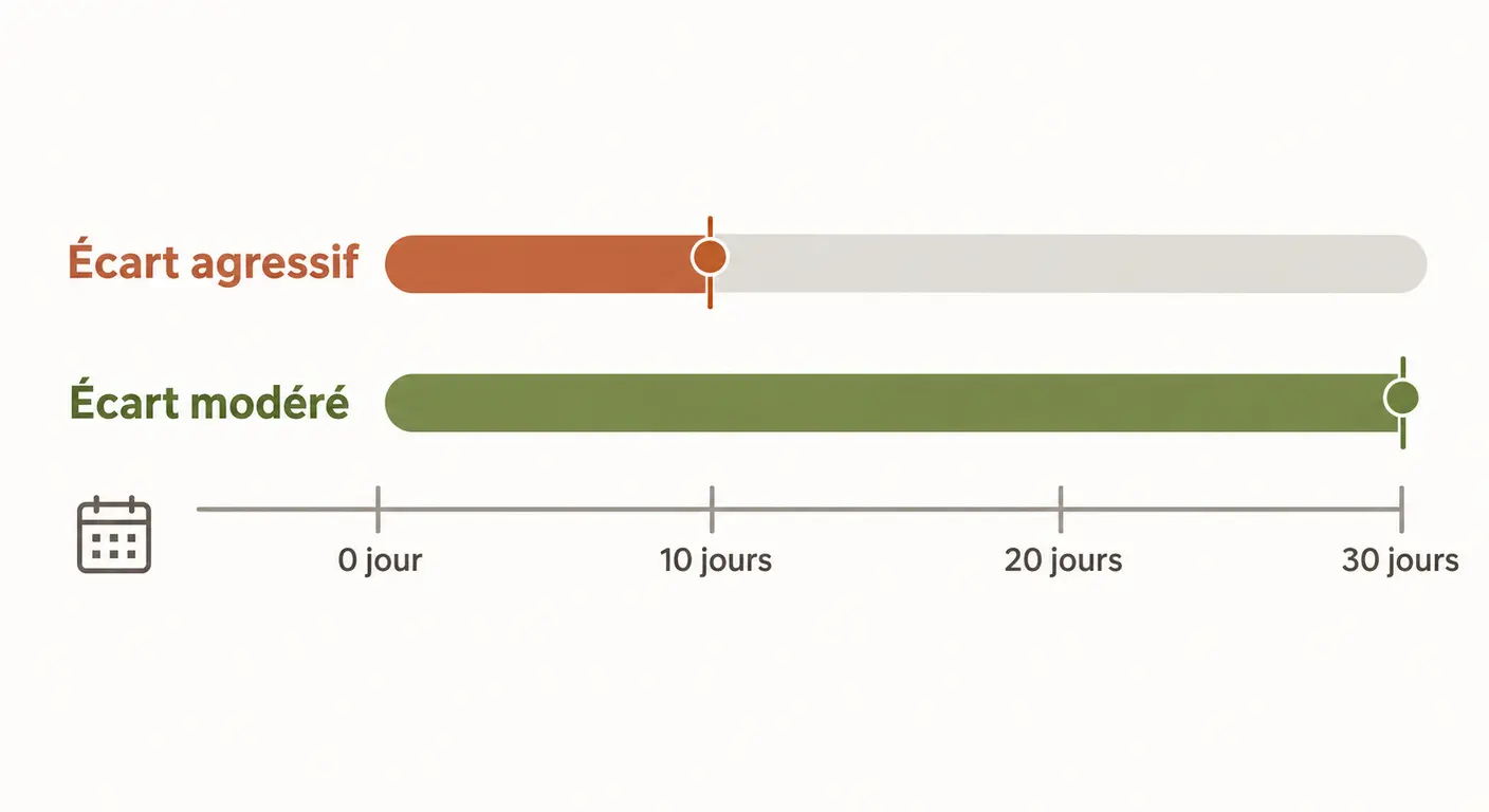 Comparaison d'un écart calorique agressif et d'un écart modéré sur un cycle de trente jours