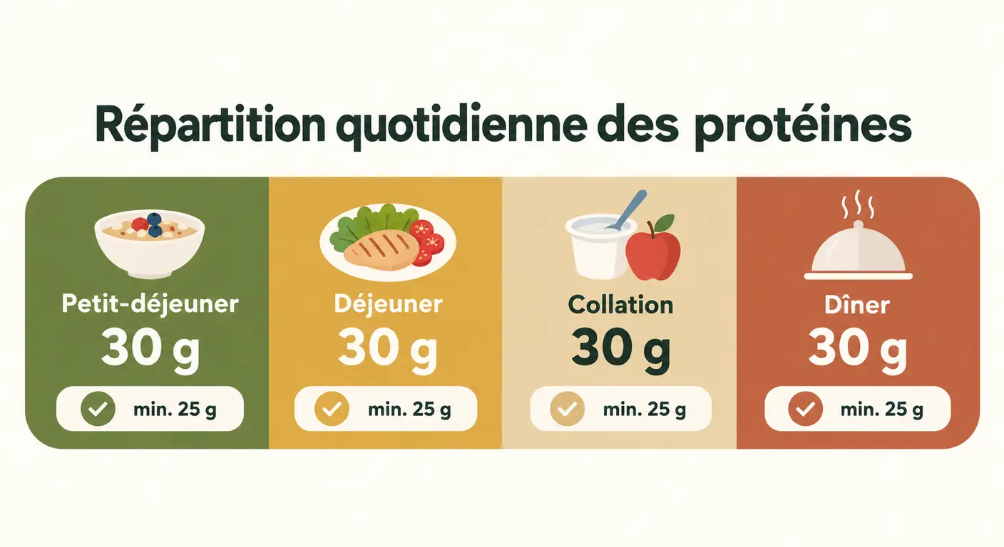 Répartition de la cible protéique journalière sur quatre prises alimentaires