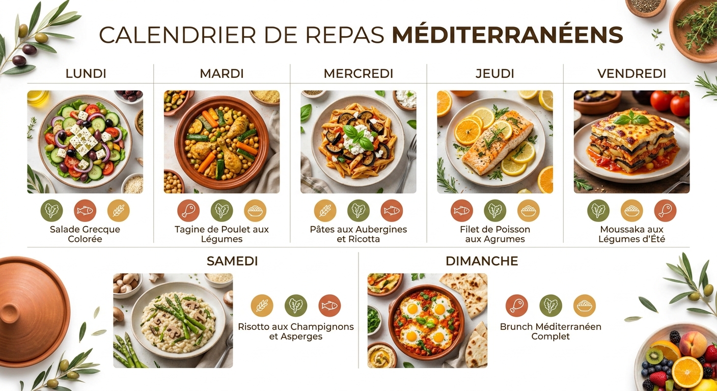 Calendrier 7 jours de repas perte de poids anti-frustration
