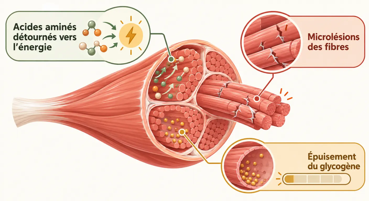 Infographie des trois ressources consommées par le muscle pendant l'effort