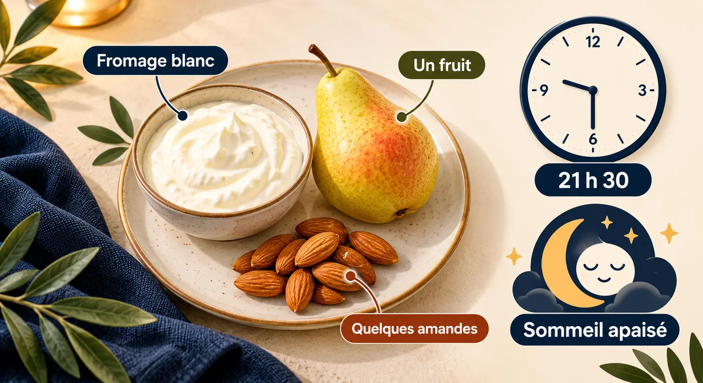 Infographie d'une collation protéinée légère adaptée à une séance tardive