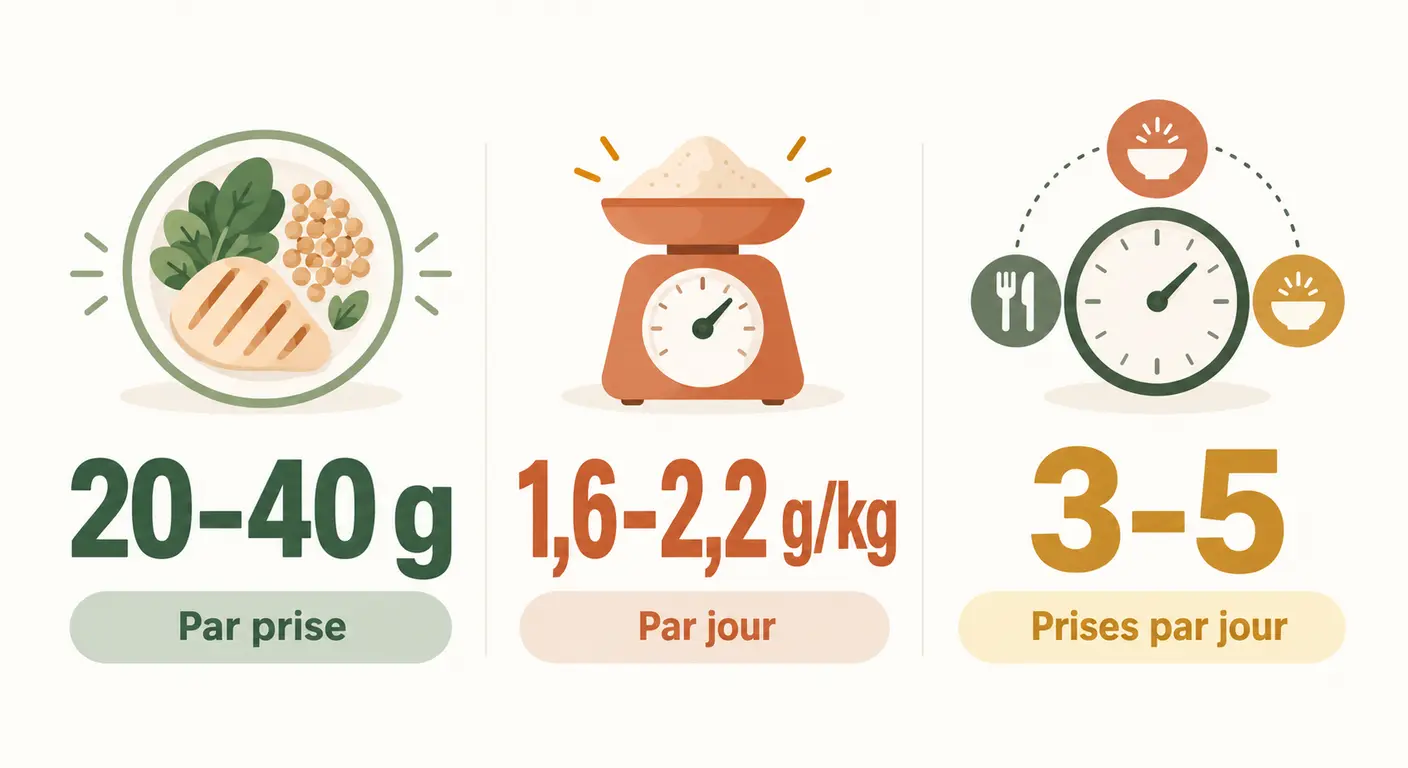 Infographie des trois chiffres clés de l'apport protéique après entraînement