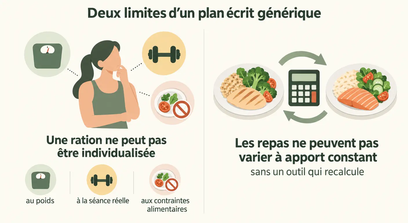 Infographie des deux limites méthodologiques d'un plan alimentaire générique