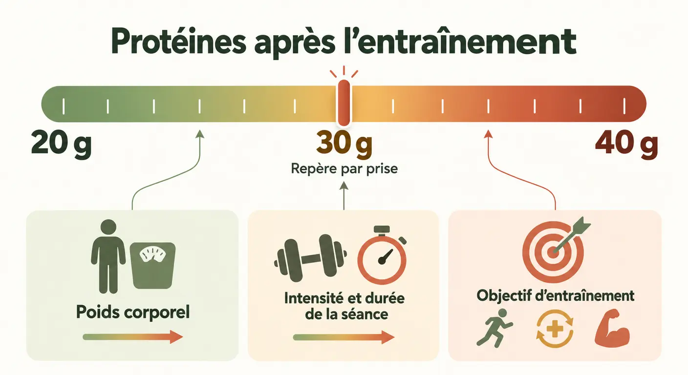 Infographie expliquant les facteurs qui situent la ration entre vingt et quarante grammes