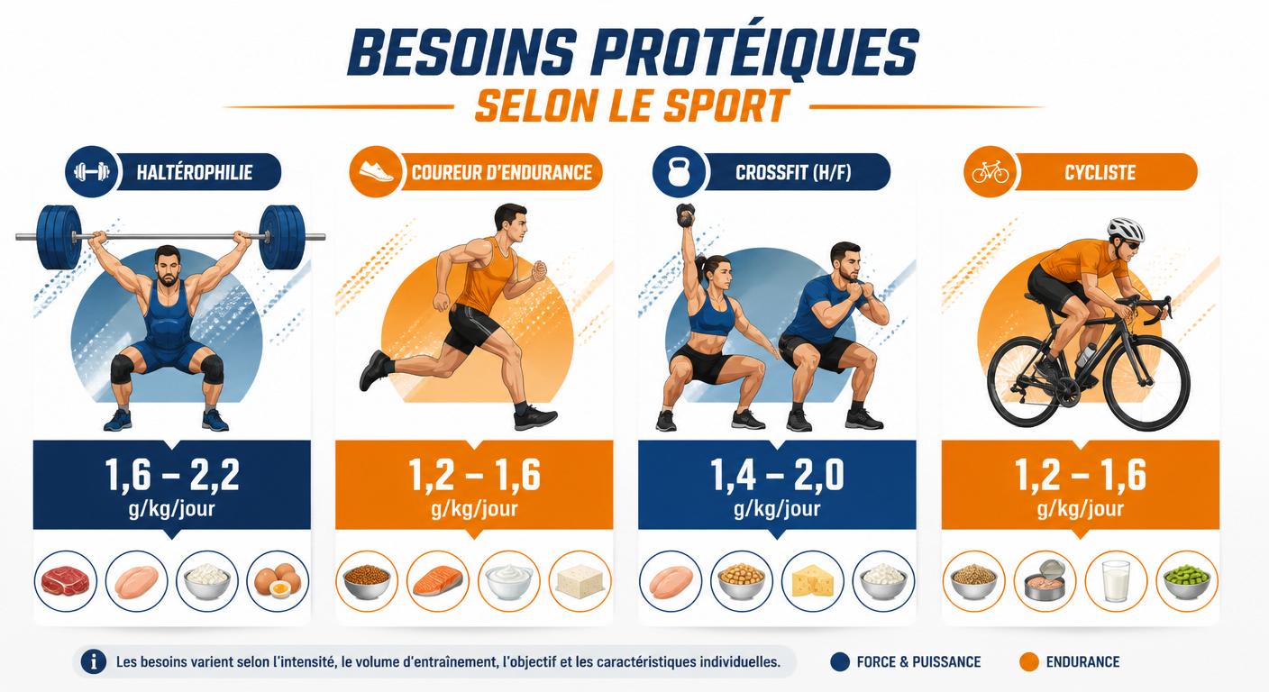 Infographie des apports en protéines par discipline sportive