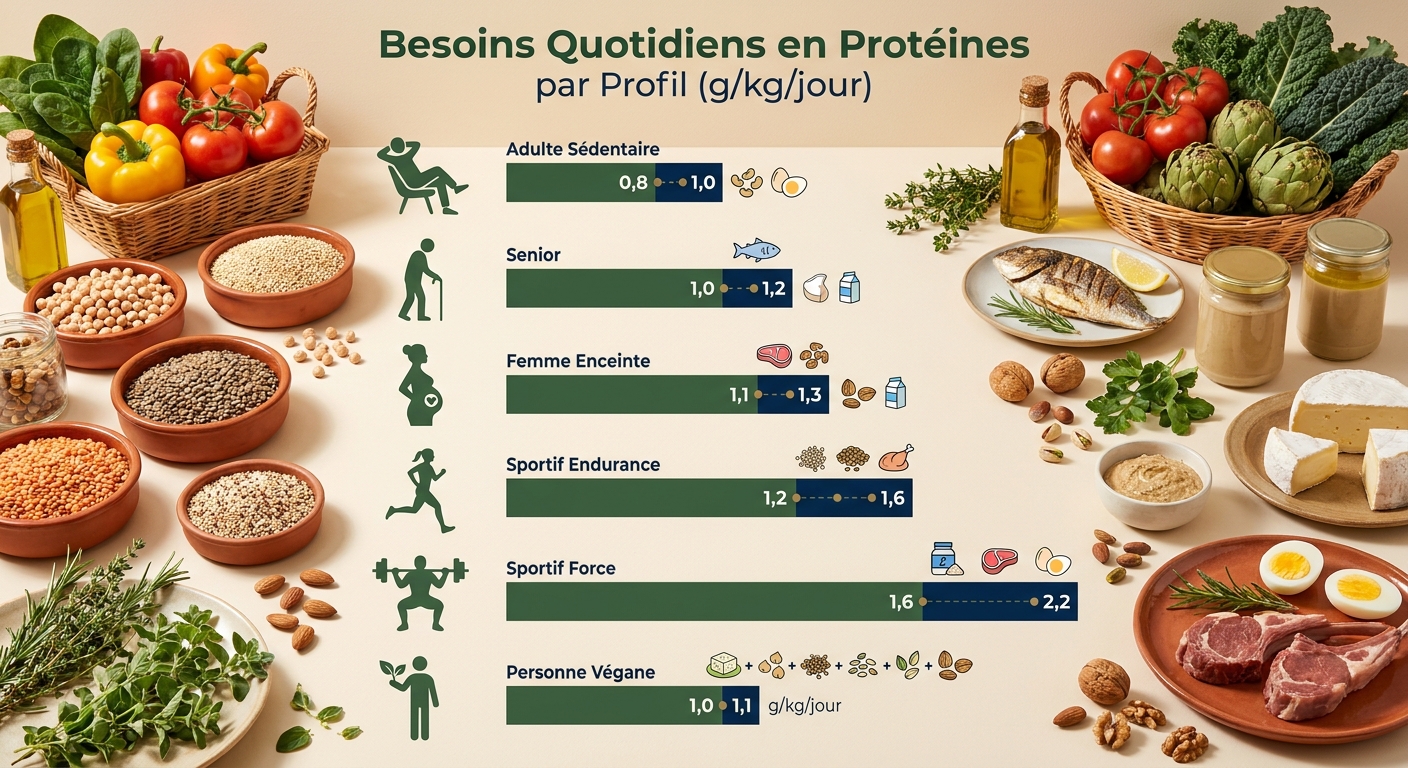 Tableau visuel des besoins en protéines par profil
