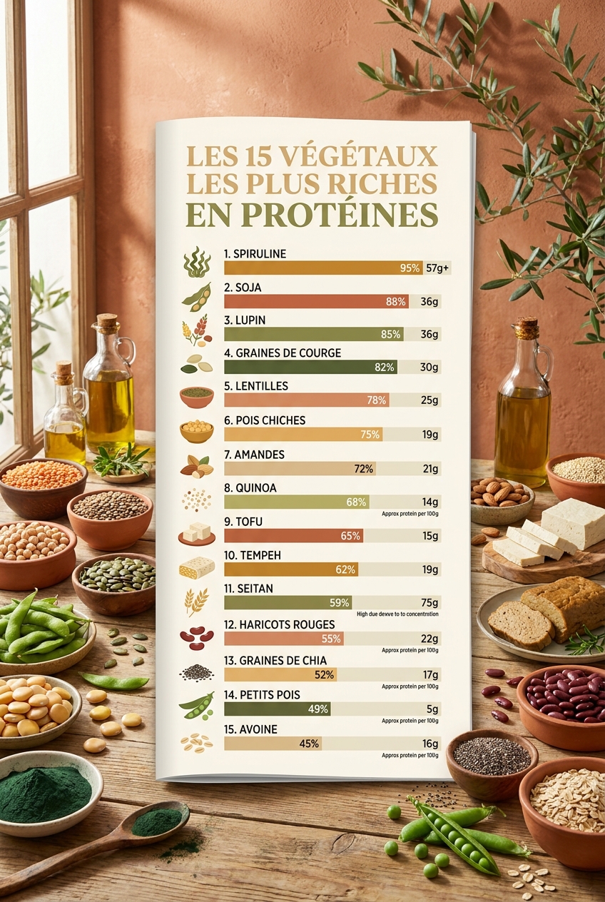 Classement infographique des 15 aliments végétaux les plus riches en protéines