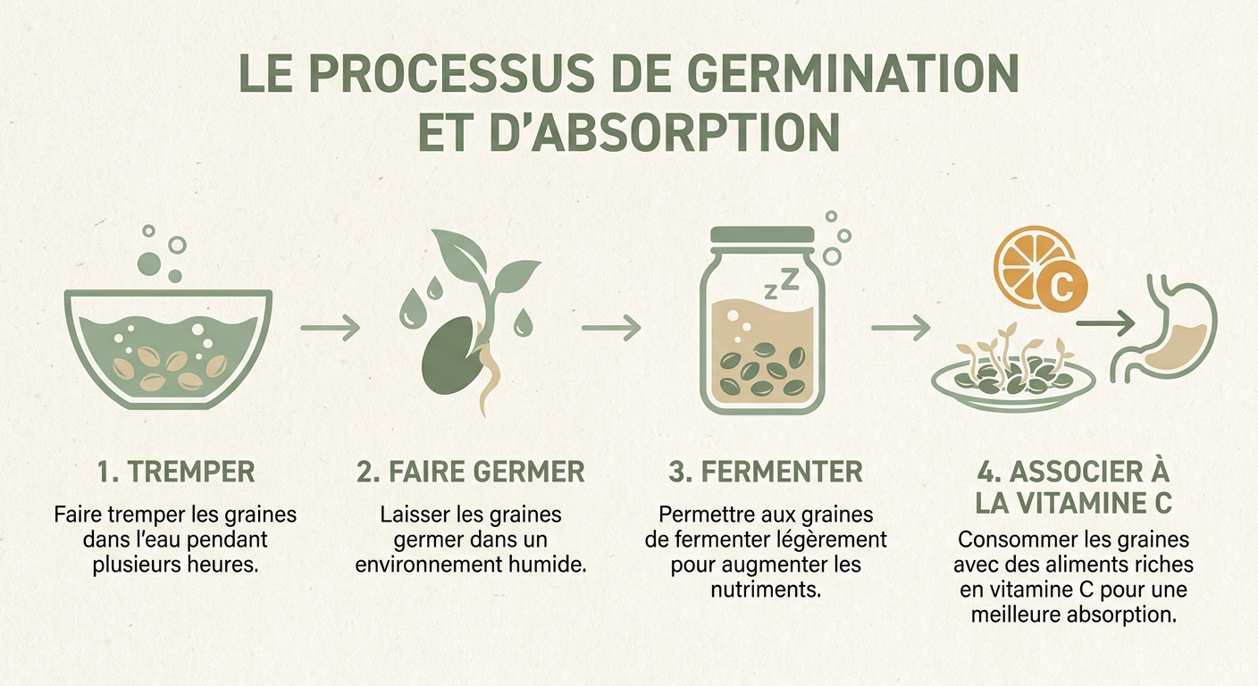 Schéma des 4 étapes pour optimiser l'absorption des protéines végétales