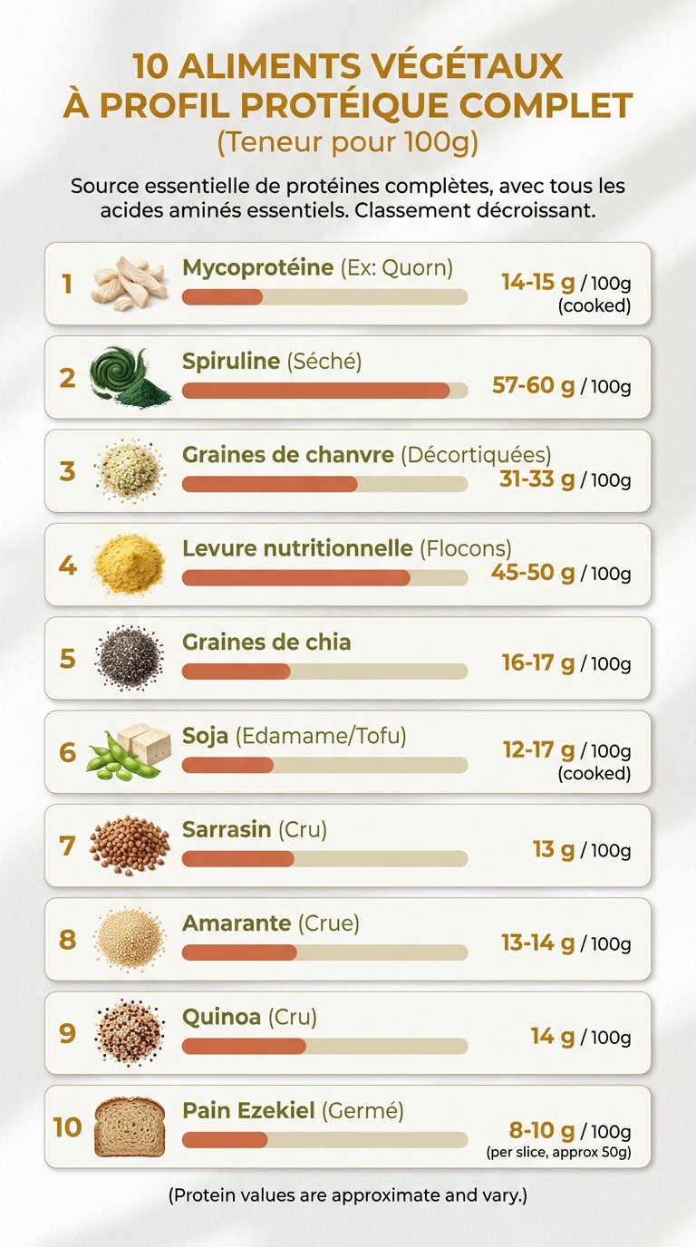 Infographie des 10 aliments végétaux à profil protéique complet