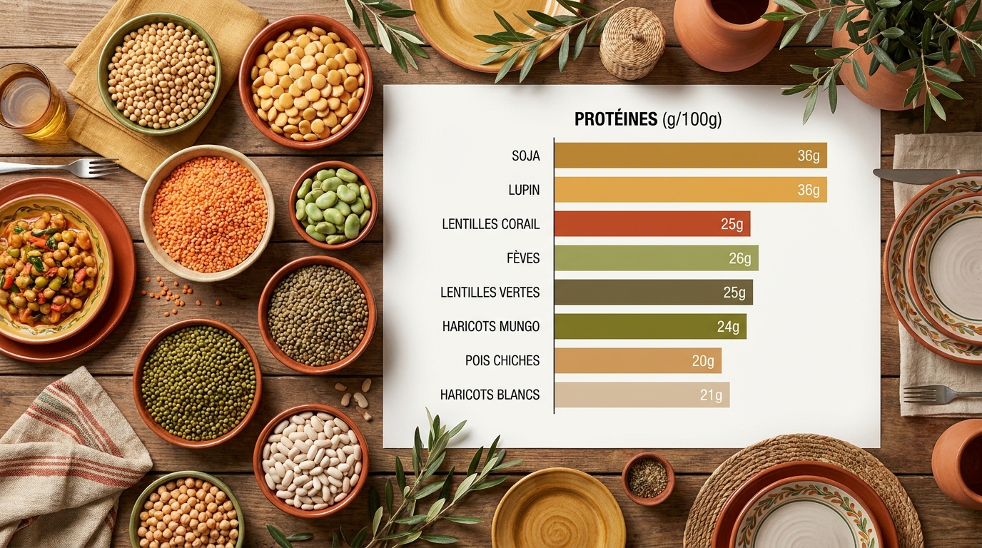Comparatif teneur en protéines des principales légumineuses