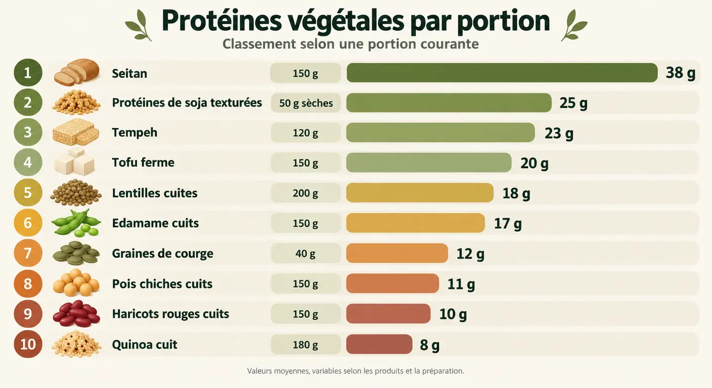 Classement des aliments végétaux par apport en protéines par portion