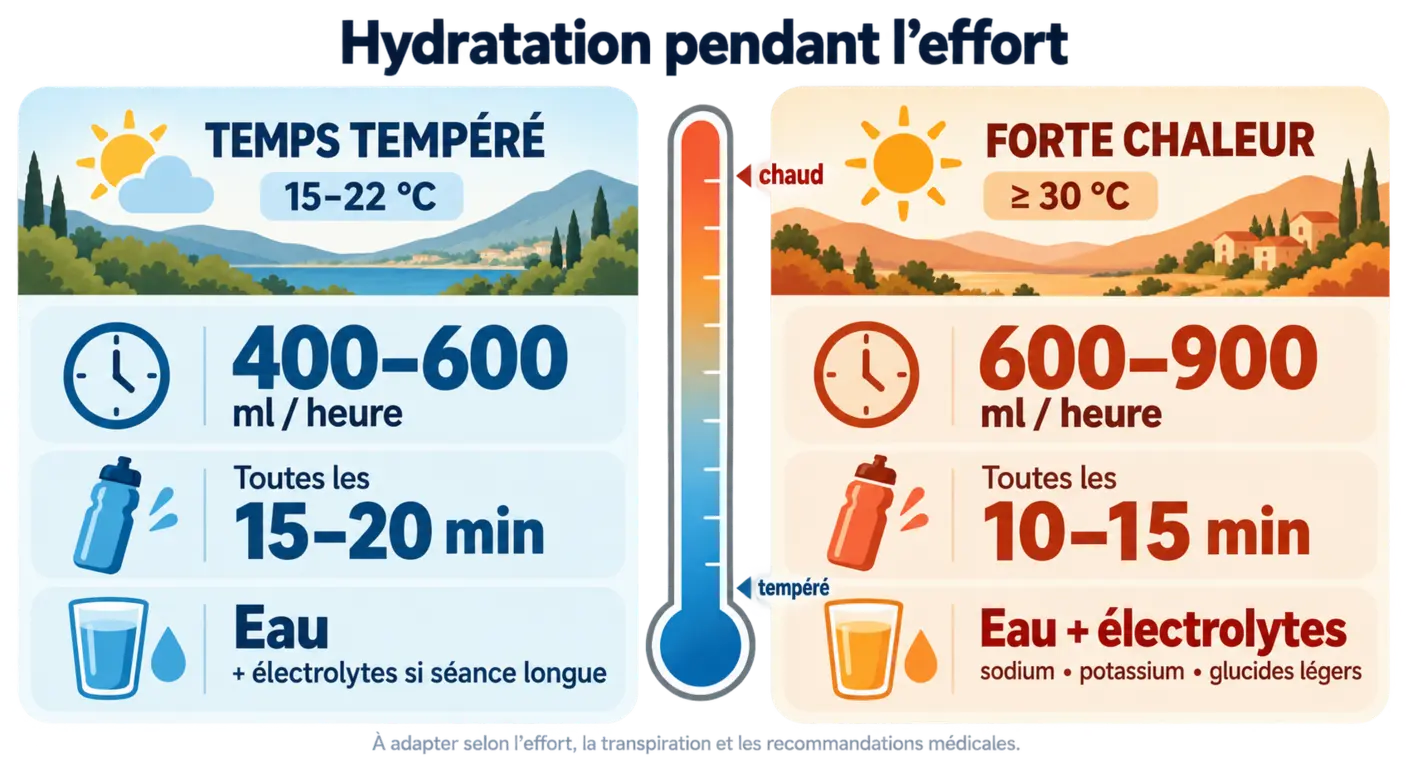 Comparaison de l'hydratation entre une séance par temps tempéré et une séance par forte chaleur