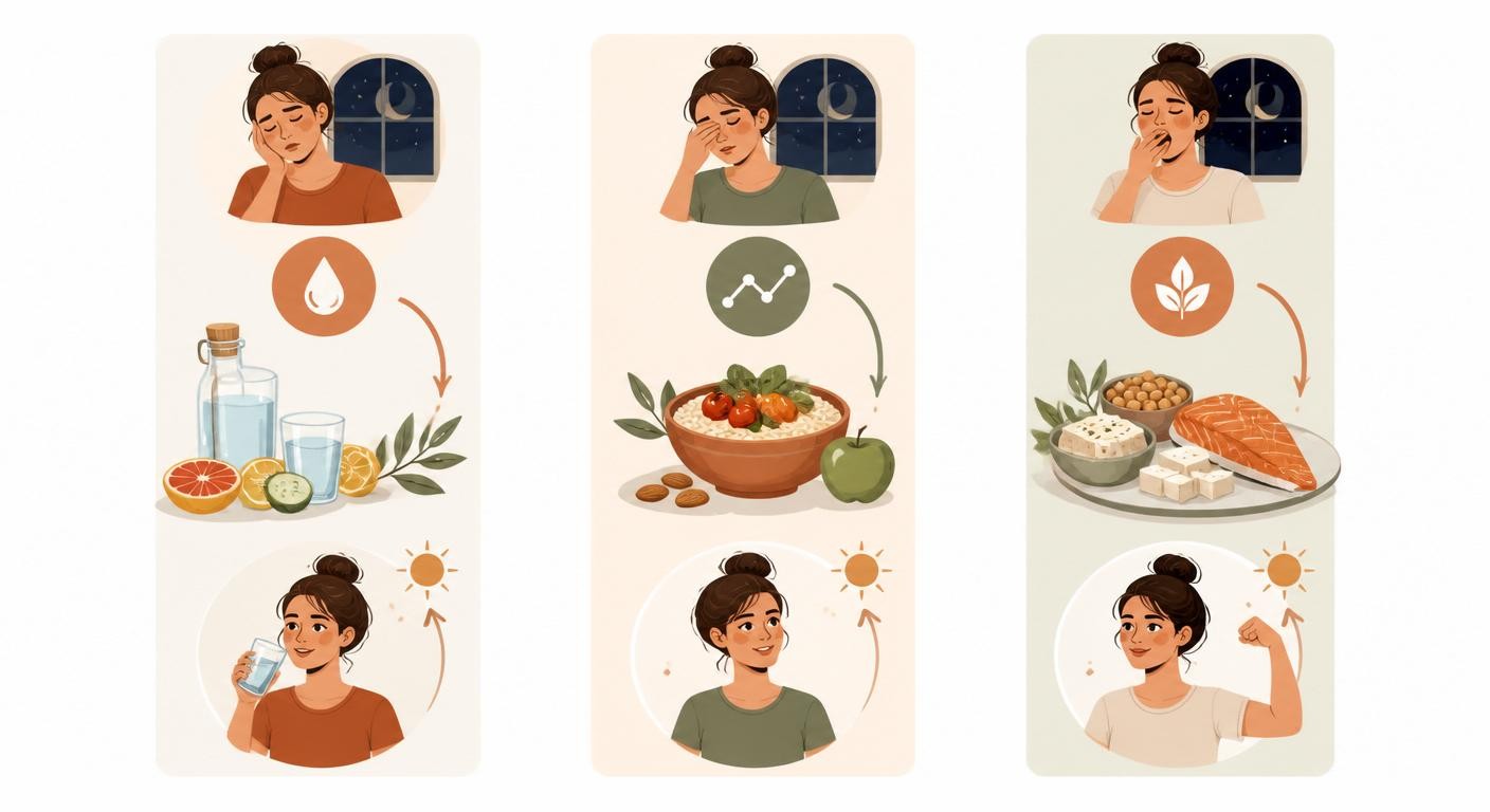 Infographie expliquant l'impact de l'alimentation sur l'énergie après une nuit blanche