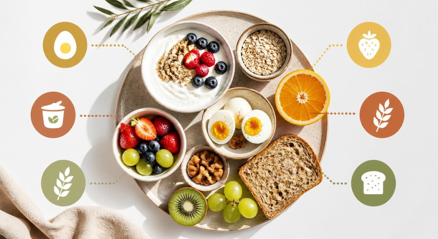 Infographie d'un petit-déjeuner équilibré et énergisant après une nuit sans sommeil