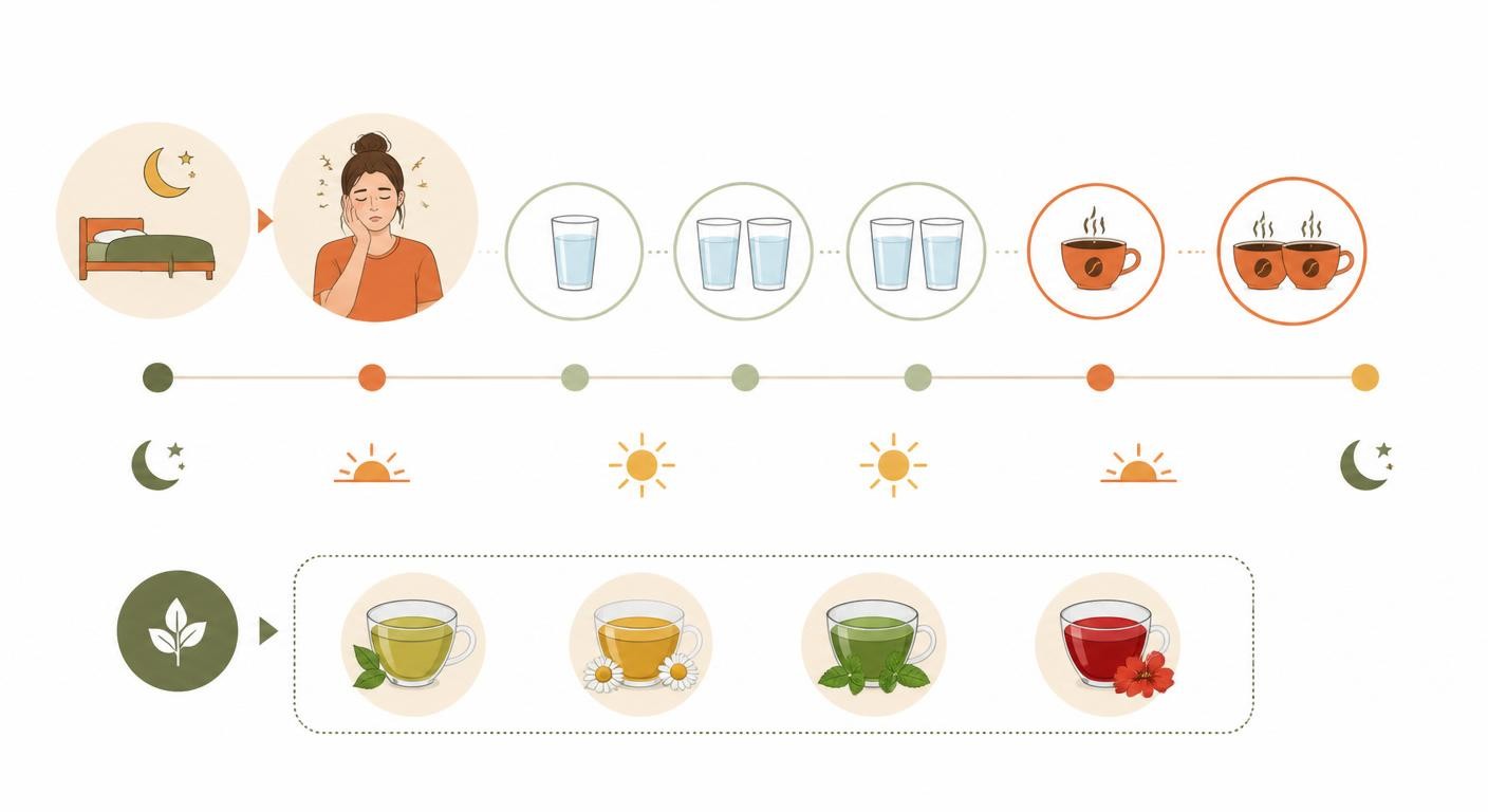 Infographie sur l'hydratation et le dosage de la caféine après une nuit blanche