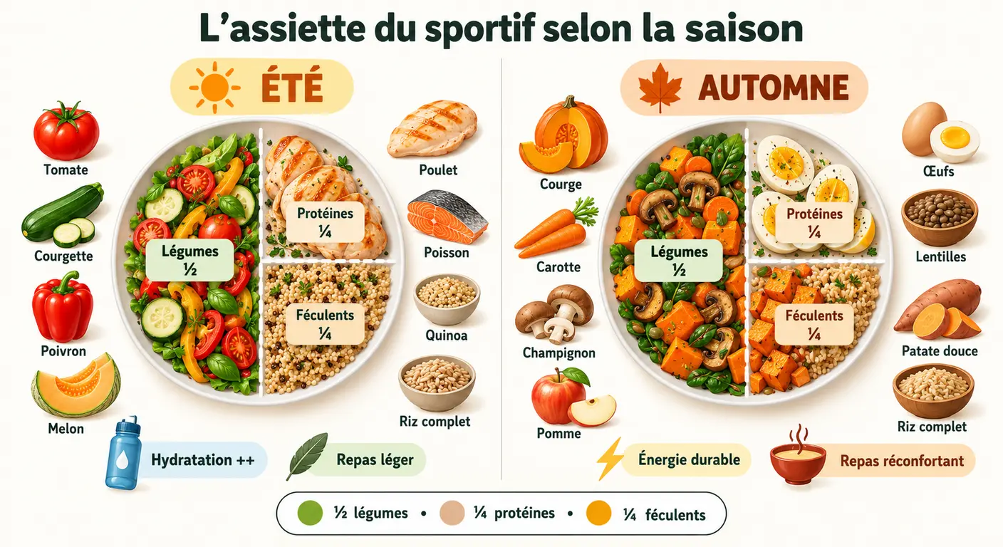 Comparaison visuelle de l'assiette du sportif en été et en automne