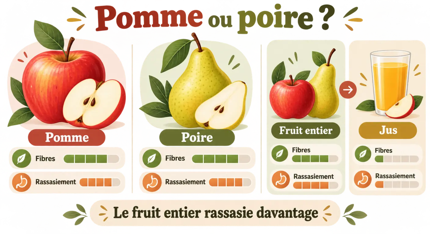 Pomme et poire : fibres, rassasiement et intérêt du fruit entier