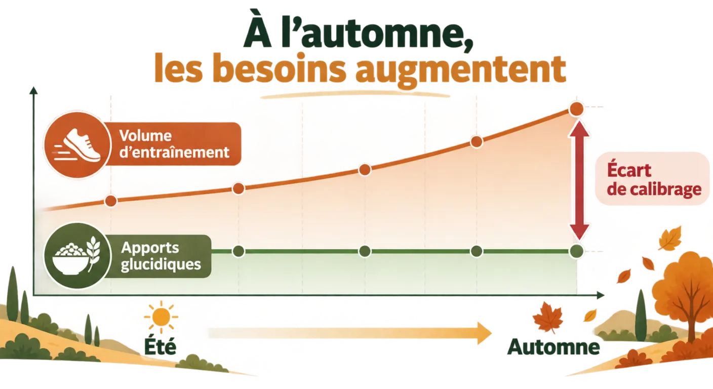 L'écart entre la hausse du volume d'entraînement et des apports glucidiques inchangés