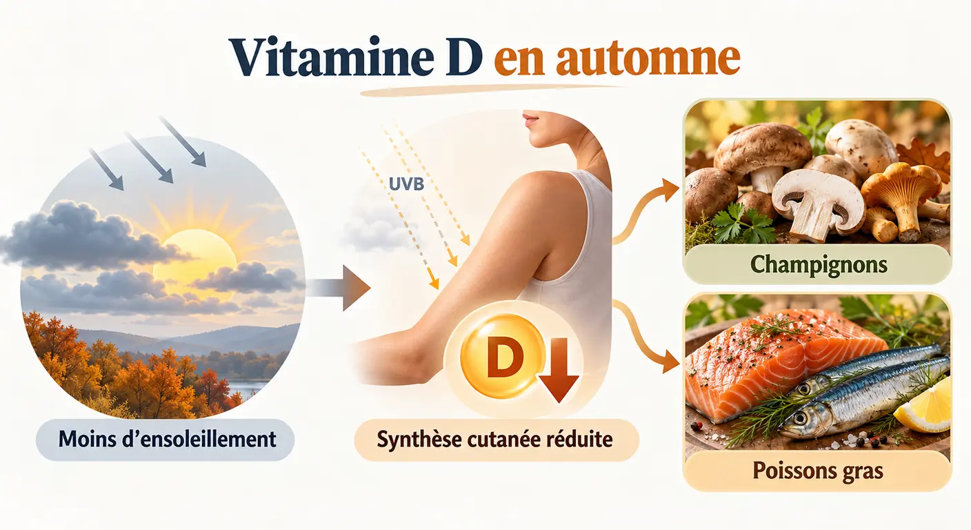 Baisse d'ensoleillement en automne et sources alimentaires de vitamine D