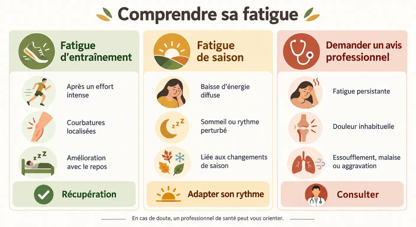 Grille de lecture pour distinguer fatigue d'entraînement, fatigue de saison et signal médical