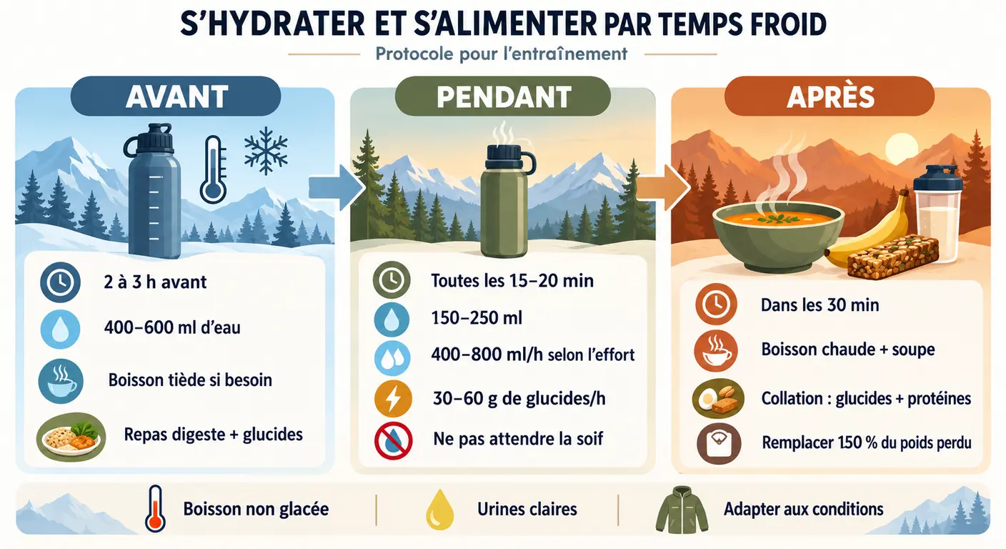 Protocole d'hydratation et d'apports pour l'entraînement par temps froid