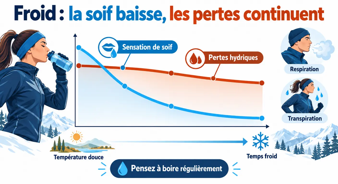 La soif diminue par temps froid alors que les pertes hydriques persistent