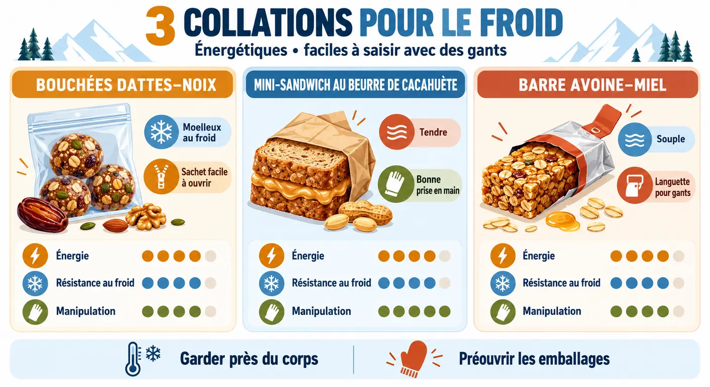 Trois formats de collation résistants au froid et manipulables avec des gants