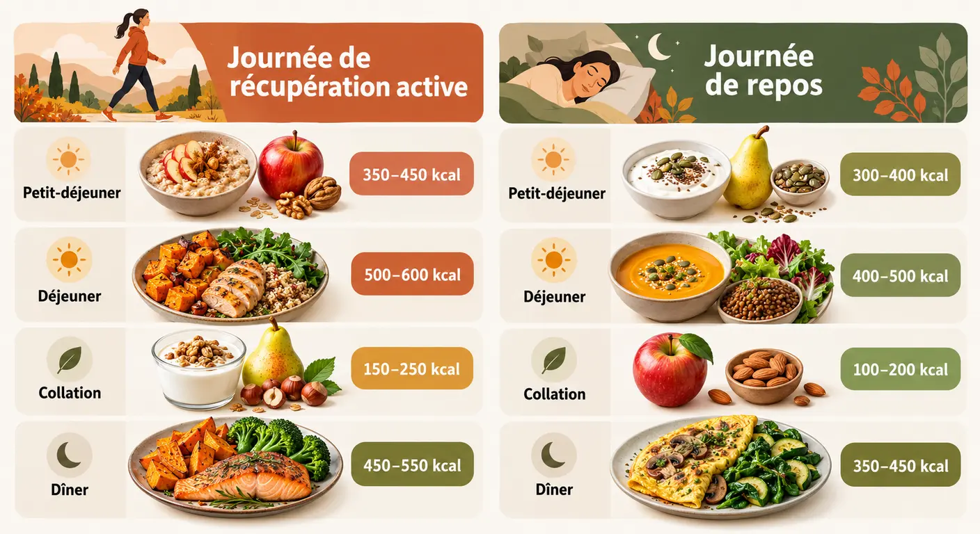 Journée de récupération active et journée sans entraînement : structure des repas