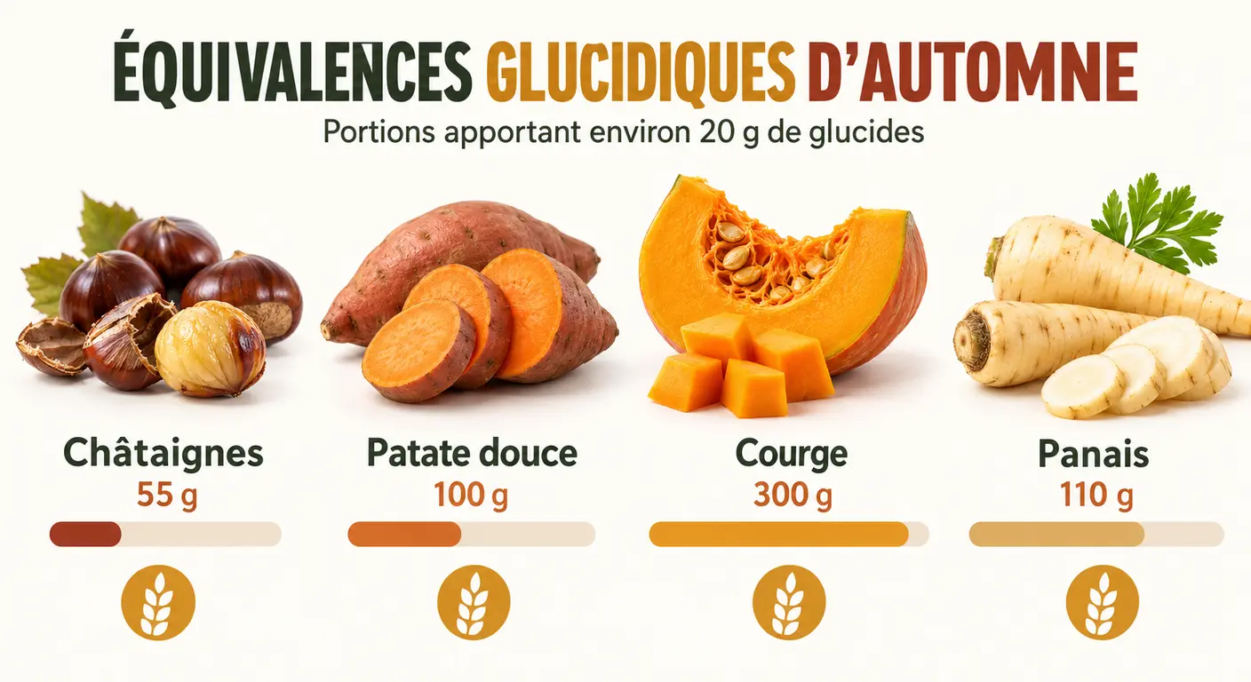 Teneur en glucides des aliments d'automne et portions équivalentes