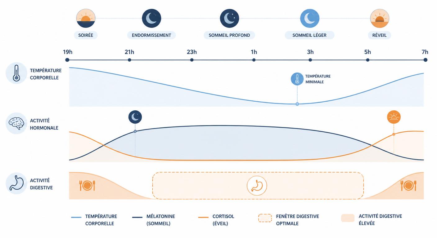 Infographie montrant la chronologie du dîner et du cycle de sommeil