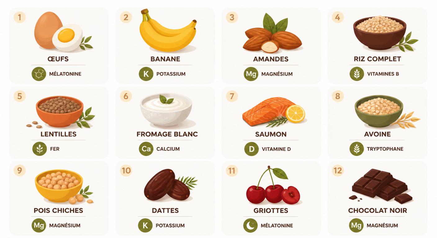Infographie présentant les 12 meilleurs aliments à manger le soir pour bien dormir