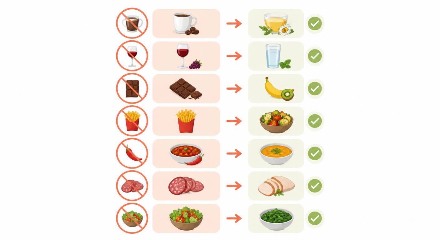Infographie présentant les 7 aliments à éviter le soir pour bien dormir