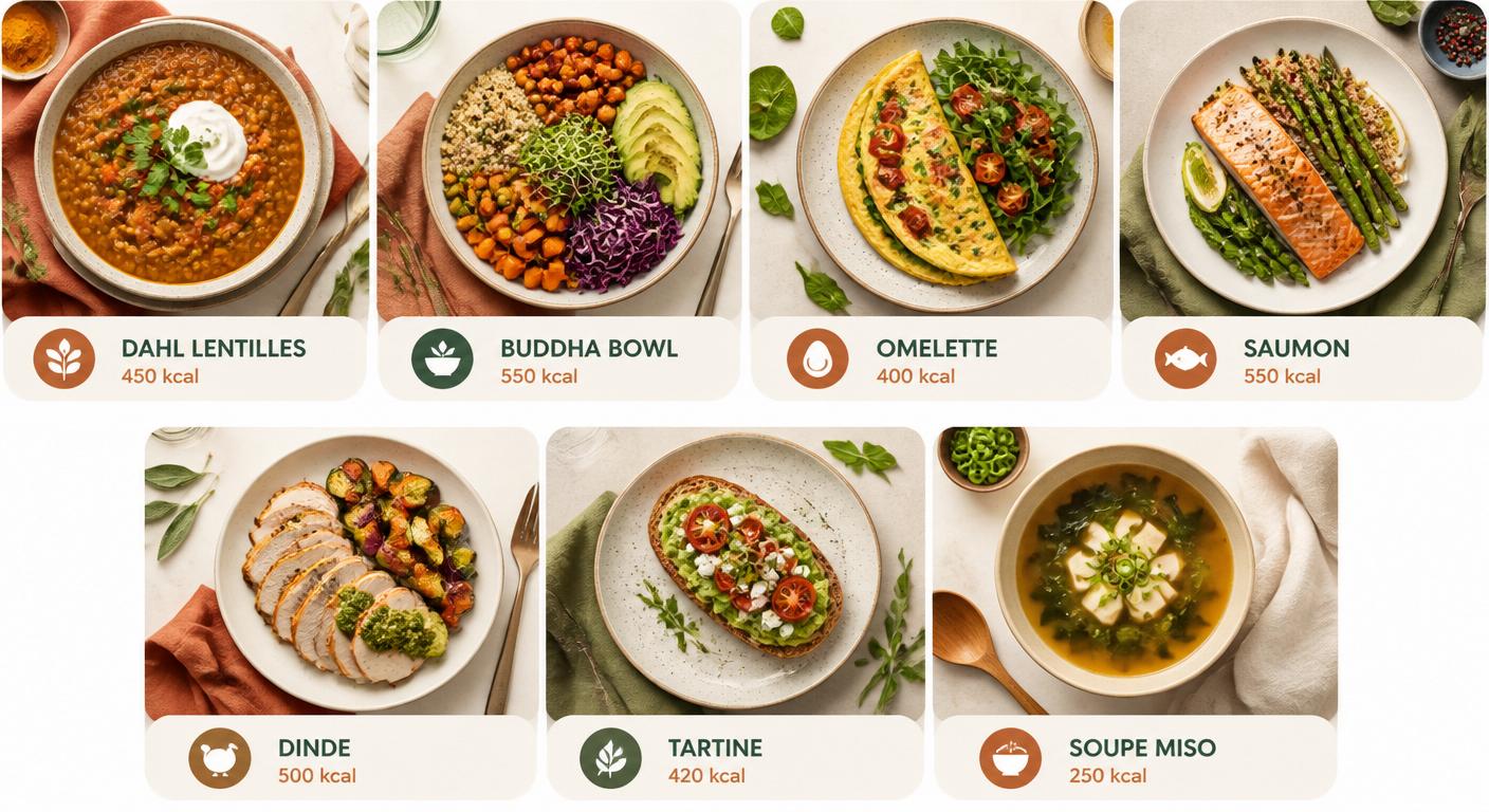Infographie des 7 menus équilibrés du soir pour favoriser le sommeil