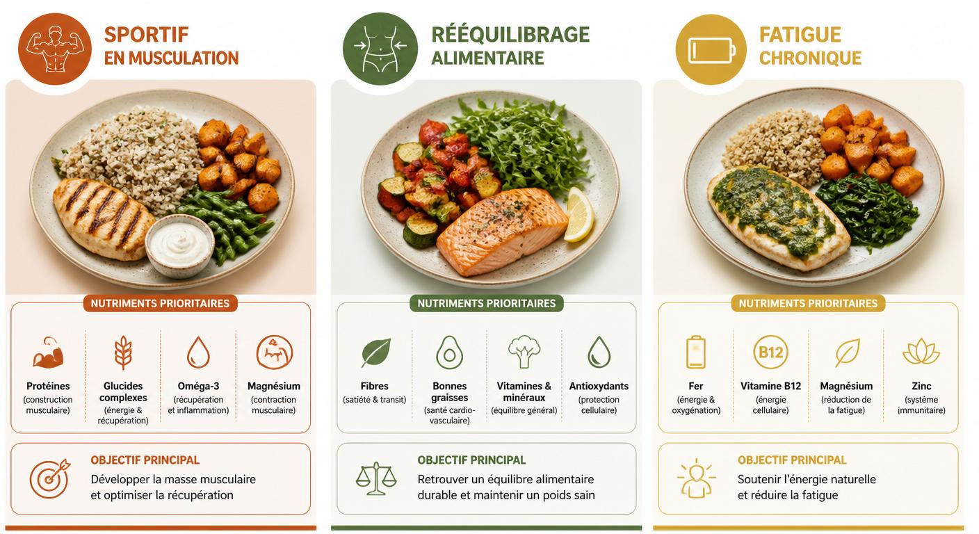 Infographie du dîner idéal adapté à chaque profil nutritionnel