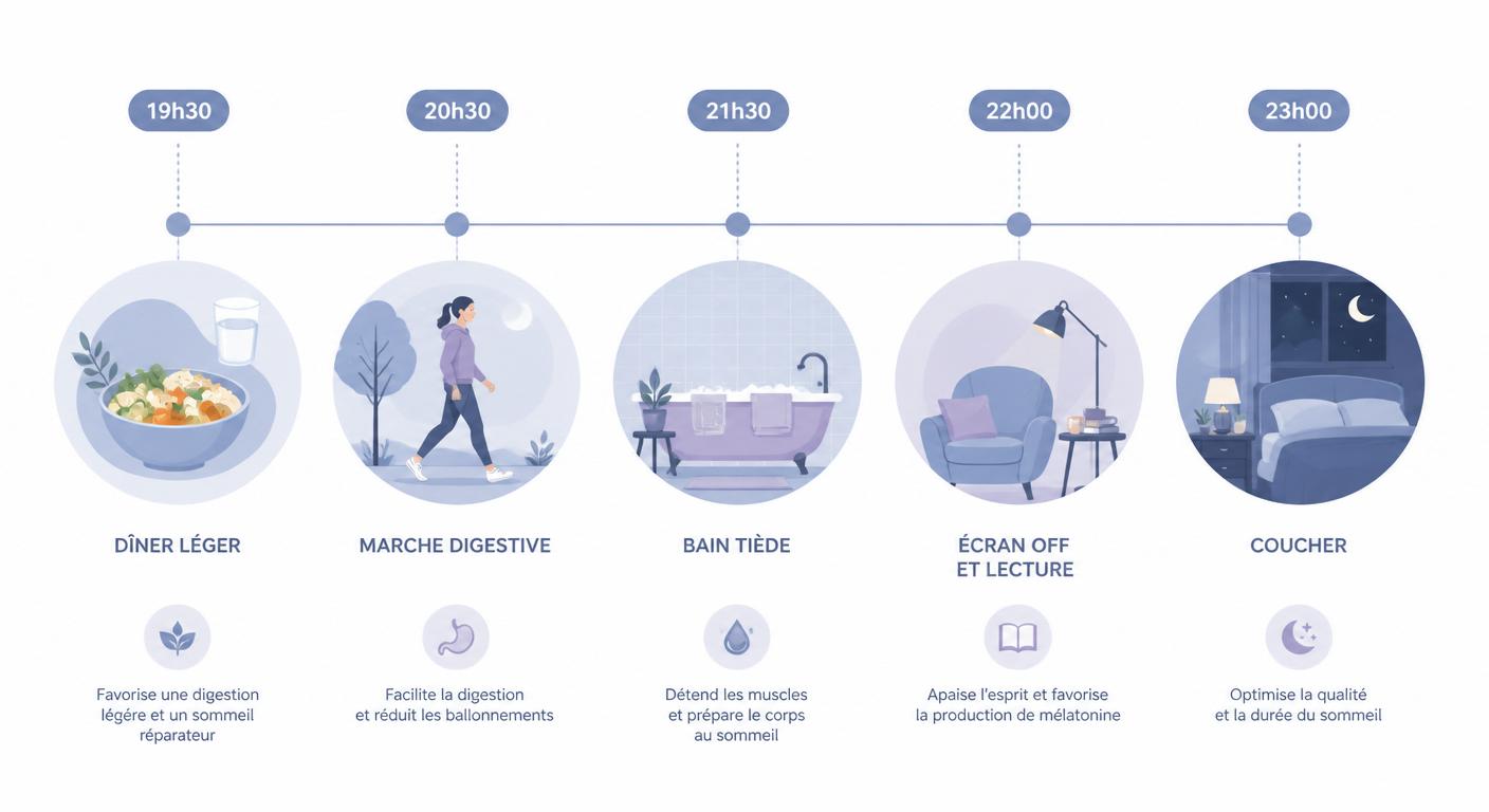 Infographie de la routine idéale du soir heure par heure pour bien dormir